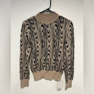 Elegant Beige and Black Patterned 100% Cashmere Sweater
